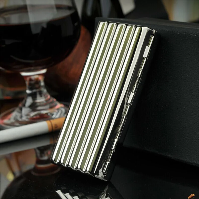 Corrugated Copper Cigarette Case Mirror Anti-stress Moisture-proof 10 Sticks Cigarettes Holder Metal Smoking Slim Storage Box