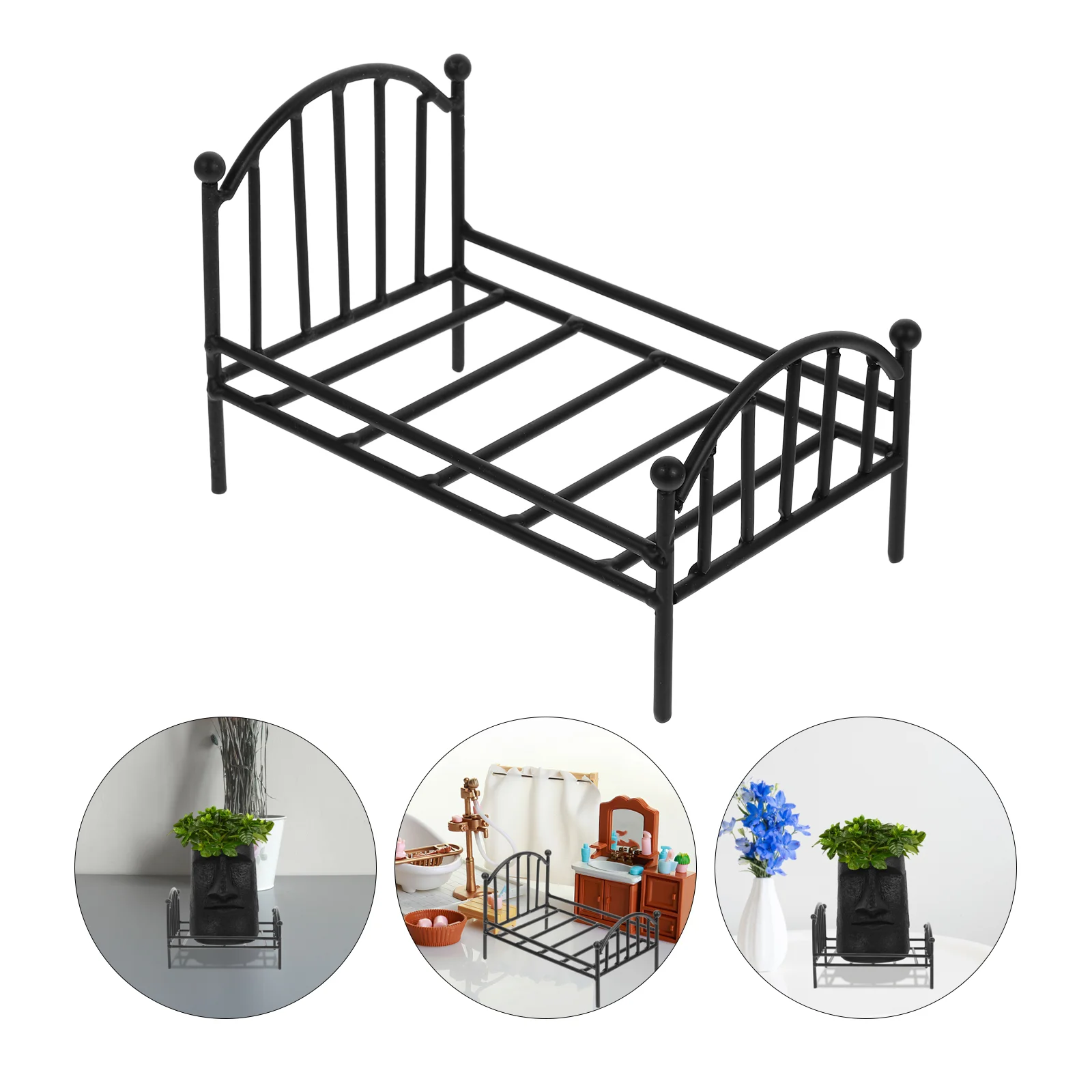 Wrought Iron Potting Stand Mini House Furniture Metal Bed Tiny Homes Frame Small Plant Accessories