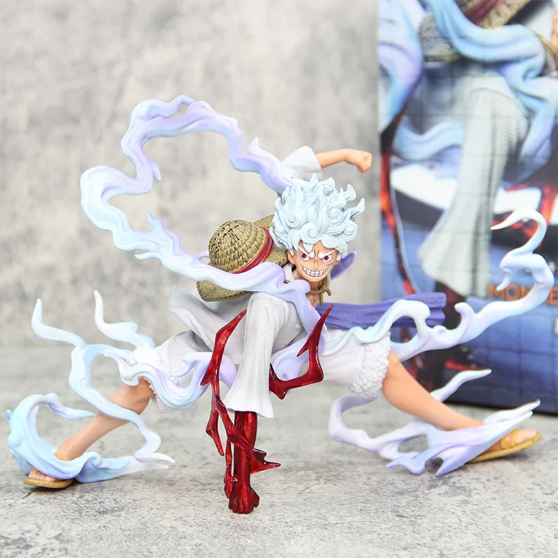 18cm One Piece Luffy Gear 5 Squat And Beat The Ground Anime Figure Model Statue Collection Desktop Decoration Ornament Toys Gift