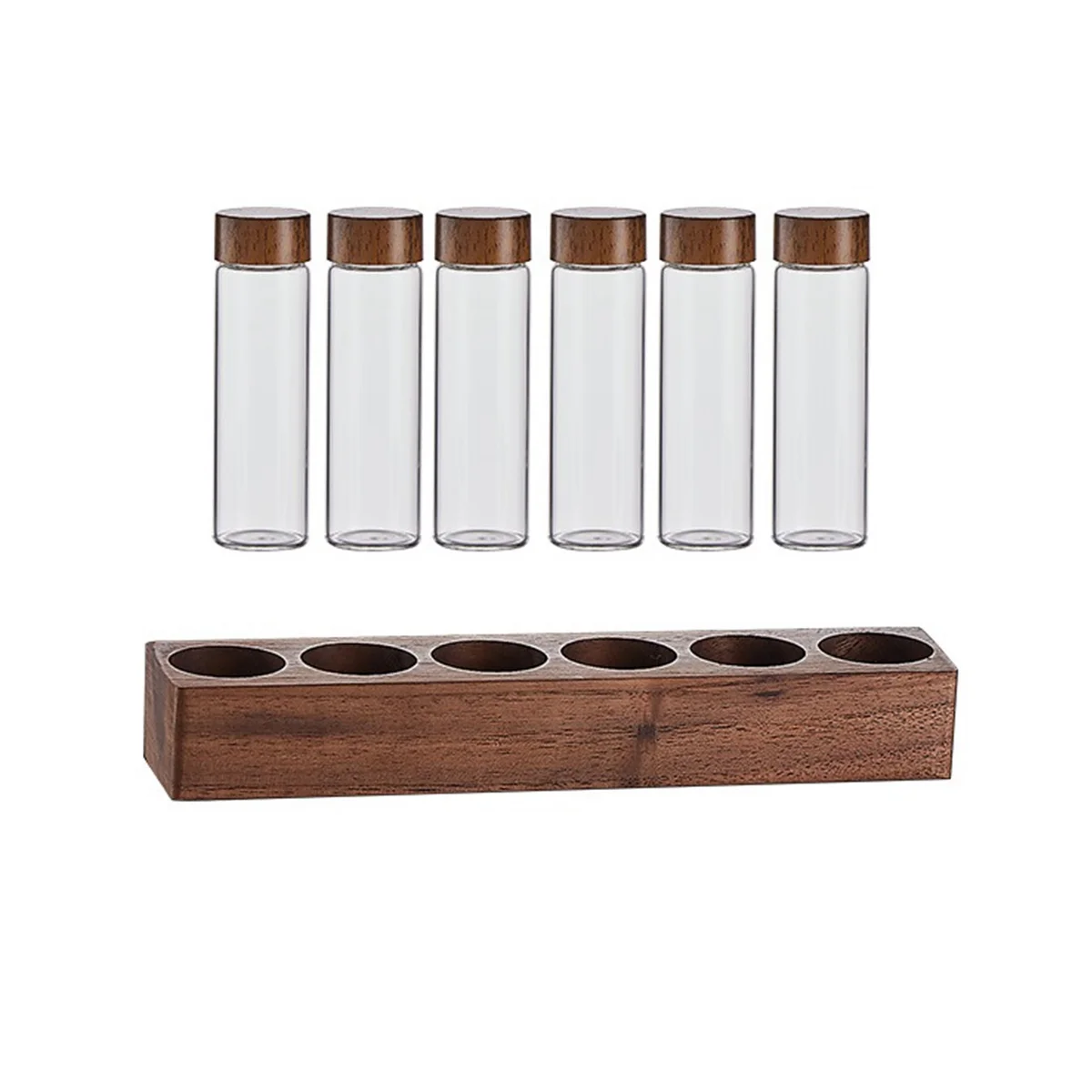 Coffee Bean Storage Tubes Coffee Bean Cellar Wooden Display Stand and Funnel Espresso Accessories