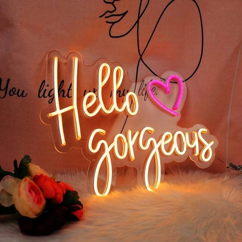 

Hello Gorgeous Neon Custom Sign Light Wall Art Decorations Bedroom Bar Pub Club Rave Apartment Home Decor Party Wedding Gift