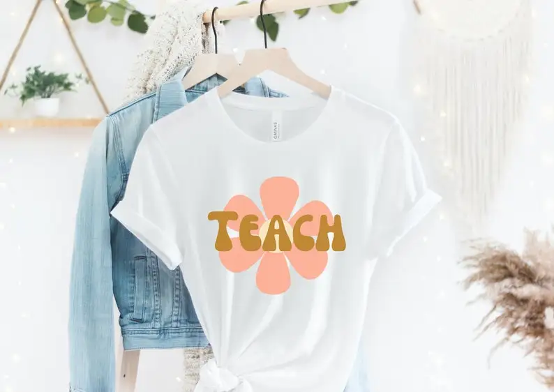 

Teacher Flower Shirt Cute Gift for Fashion Cotton O Neck T-shirt Casual Shirt Short Sleeve Top Tees Unisex Streetwear y2k goth