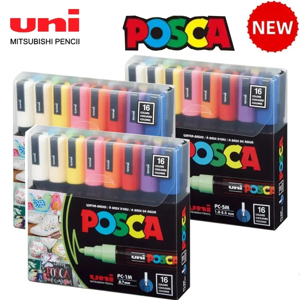 

16 colors Japan UNI Posca Acrylic Marker Pen PC-1M/3M/5M Graffiti Paint Pen for Rock Metal Leather Ceramic Glass Art Stationery