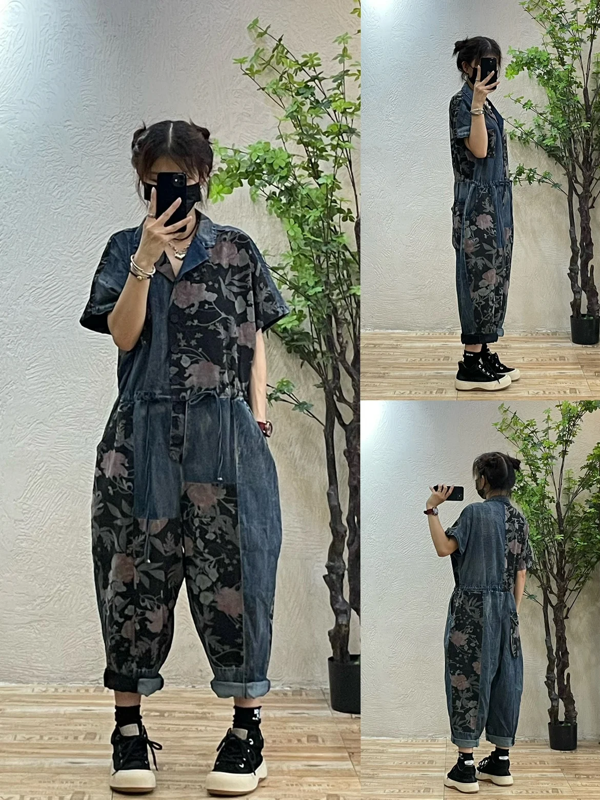 

Джинсовый комбинезон с принтом в стиле ретро, женский летний новый свободный комбинезон Personali Dstring Design Harlan Dr, брюки из хлопчатобумажной ткани