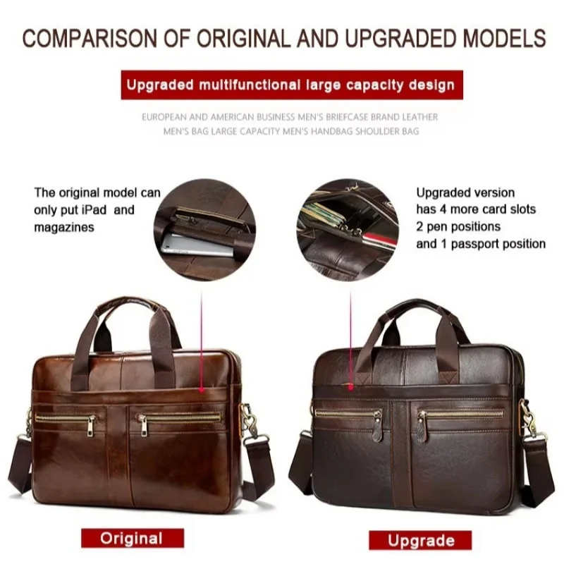 Genuine leather men's briefcase for business travel, top-layer cowhide handbag for lawyers, laptop bag, business handbag for men