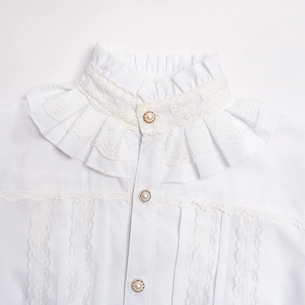 Vintage Victorian Blouse Women's Gothic Lolita Shirt with Lotus Ruffle Top in White for Daily Wear and Cosplay