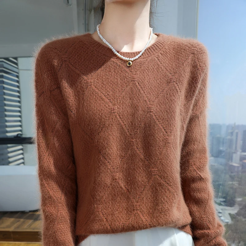 2024 New Autumn and Winter O-Neck long-sleeved Pullover Women's 100% Mink Cashmere Sweater Korean Women's Clothes