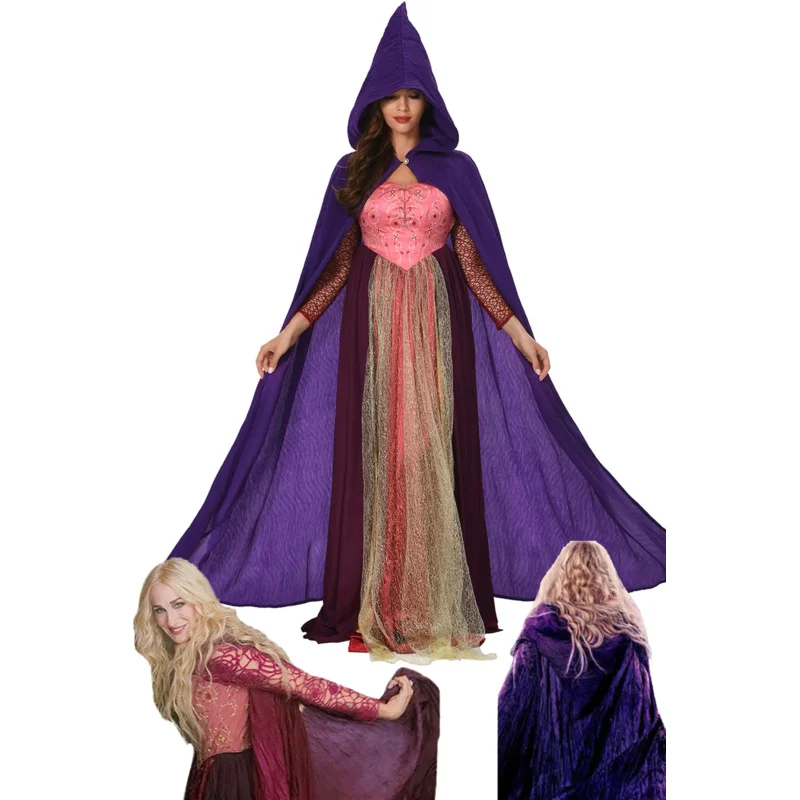 Sarah Sanderson Cosplay Kostuum Hocus Halloween Pocus Vrouwen Jurken Mantel Halloween Party Heks Kleding Voor Dames Rollenspel BS4