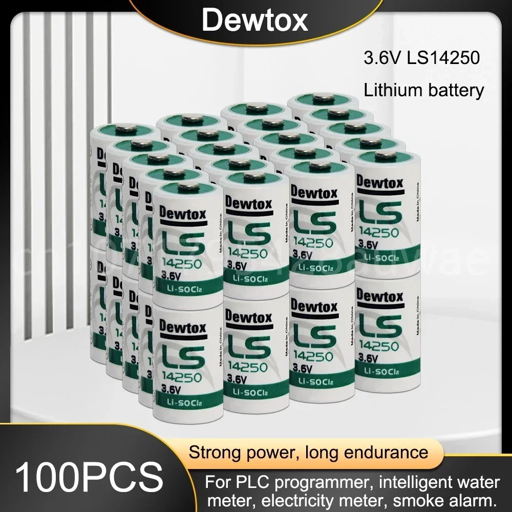 100PCS Dewtox LS14250 L14250 ER14250 1/2AA TL-5902 3.6V Lithium Battery for PLC CNC Machine Tools Gas Meter Real Time Clock