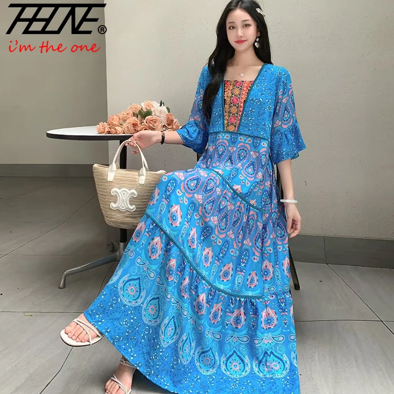 Summer Indian Dress Women Clothes Ropa de Mujer Boho Long Vintage Korean Fashion Beach Style Casual Bohemian Floral Robe Dresses