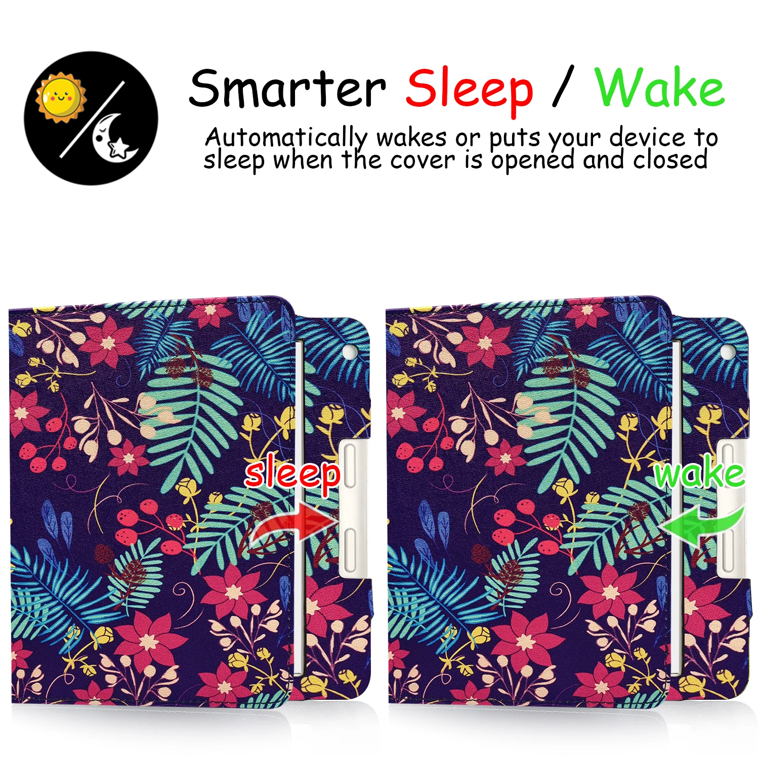 Stand Case for Kobo Libra 2 Sleep Cover PU Leather Print with Double Hand Strap / Auto Sleep & Wake for Kobo Libra 2021 Case