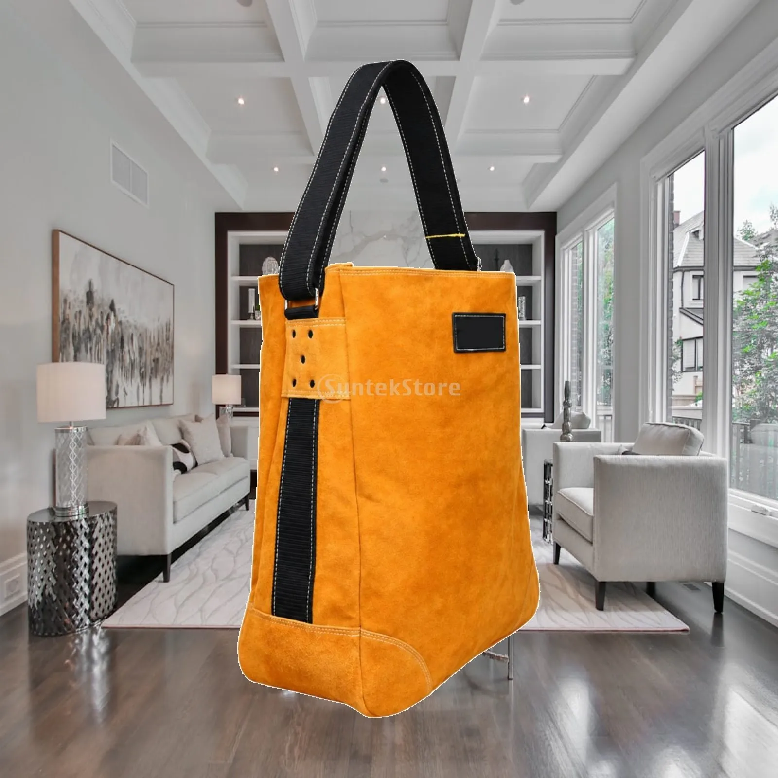 Cow-Leather Tool Bag with Shoulder Strap Professional Grade Reinforced Stitched Tool Bag with Metal Hardware Heavy Duty