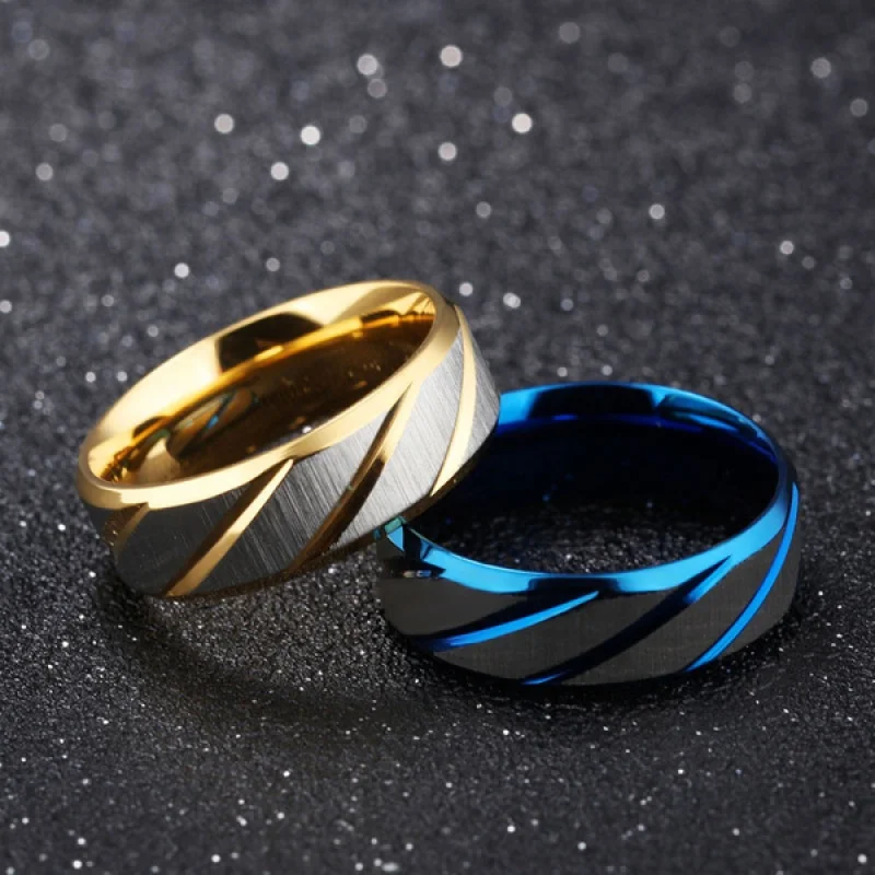 Fashion Gold Wave Pattern Stainless Steel Infinity Ring for Couples - Men And Women Wedding Engagement Jewelry Gift