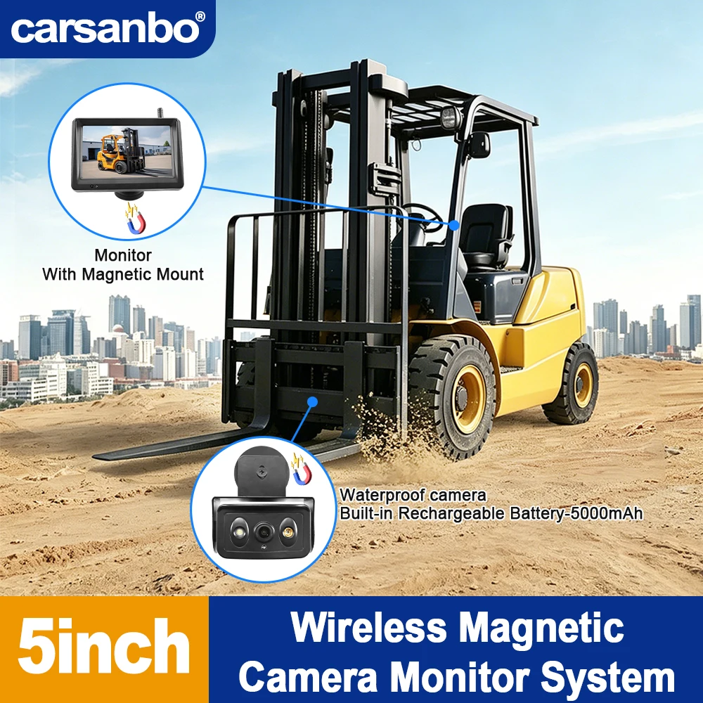 Carsanbo Solar Wireless Magnetic Camera 1080P with 5Inch DVR Monitor System Laser Guidance Loop Recording Function DC 9-38V