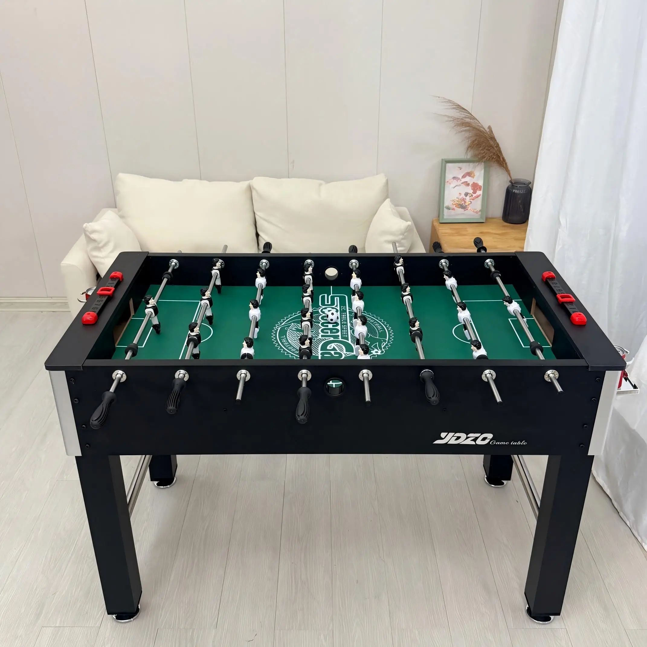 jq-Factory 48-Inch Classic Football Table with Cup Holders, E1 MDF Foosball Table, Heavy Duty Soccer Table Game for Home Party
