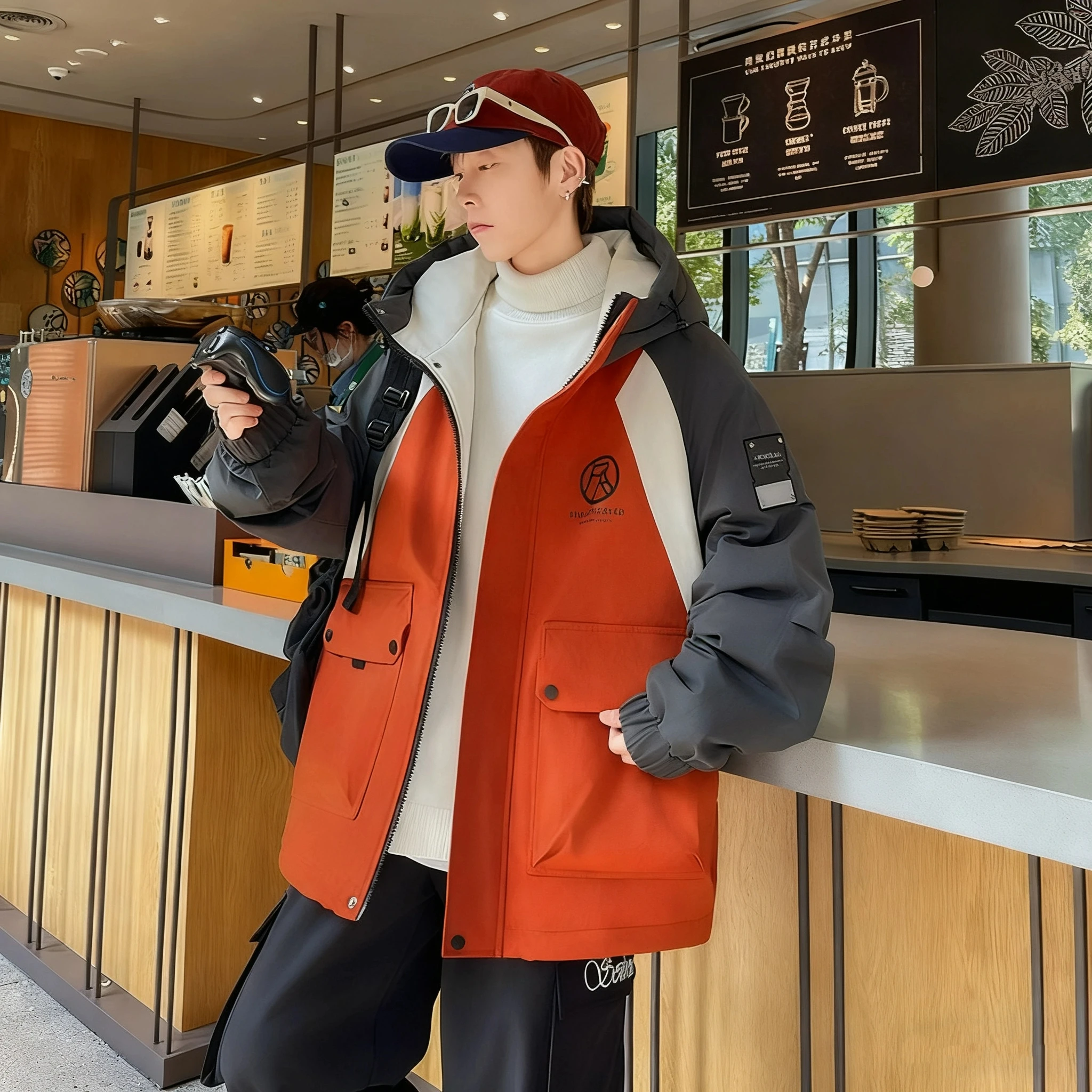 

Мужская модная повседневная куртка, новинка 2025 года, толстое пальто с капюшоном на флисовой подкладке, универсальная универсальная верхняя одежда для мужчин и мальчиков-подростков