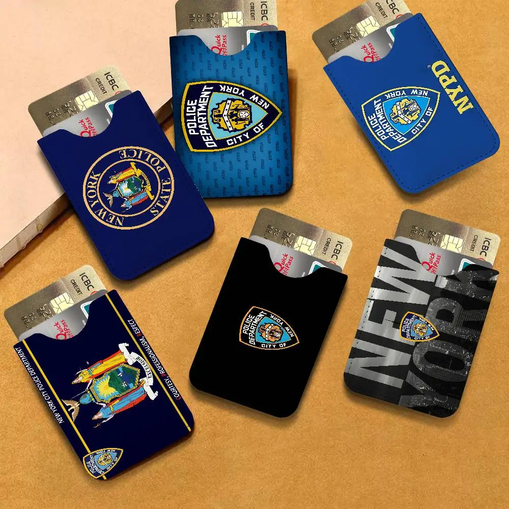 N-New York City Police Department NYPD Men's Genuine Leather Mini Card Wallet, Ultra Thin Credit Portable Card Transit Bus Card