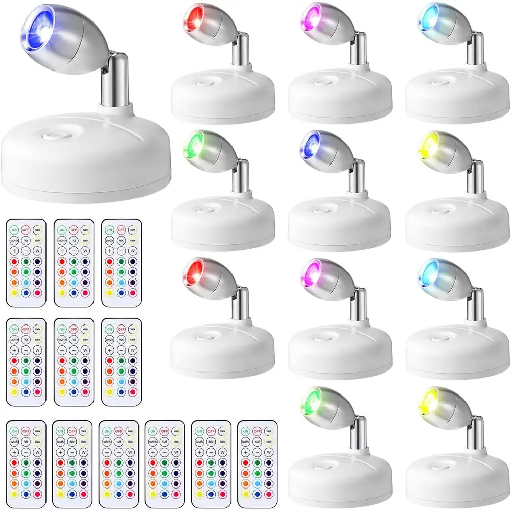 

Tuanse 12 шт. светодиодных точечных светильников на батарейках для помещений, аккумуляторные уличные светильники, 13 цветов, диммируемые мини-акцентные светильники