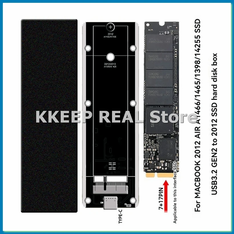 

Для 2012 Air A1425 A1398 A1465 A1466 Корпус SSD USB3.2 GEN2 6 Гбит/с M.2 SATA SSD Корпус SSD Кабель A-C-VVNB