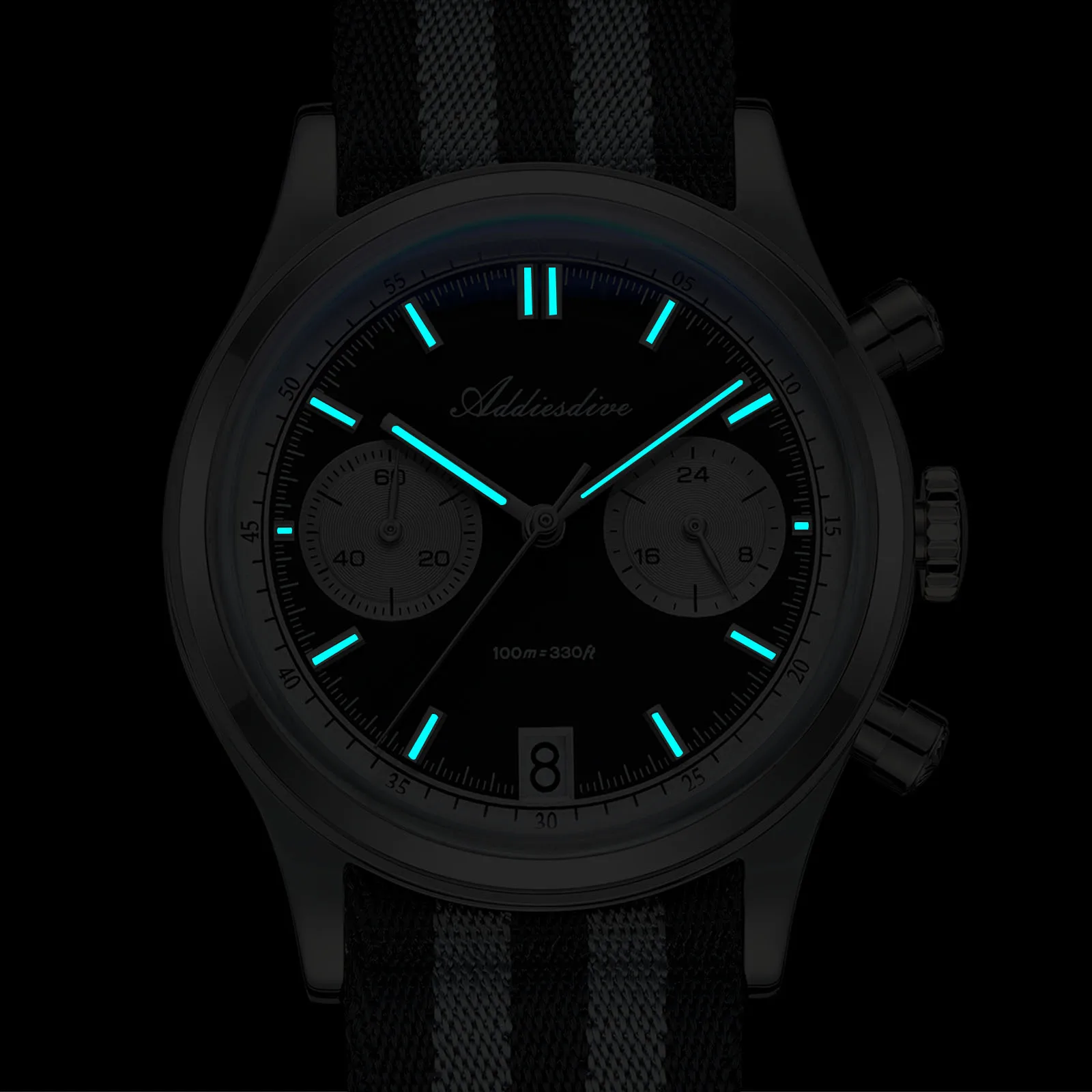 ADDIESDIVE Hot Sale Black Panda Men's Watch AD2095 Multifunction Chronograph Bubble Mirror Glass Waterproof Diver Quartz Watches