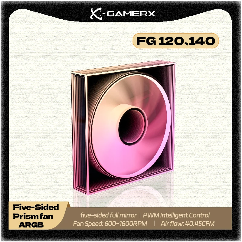 

PowerTrain X-Gamerx FG 120/140 ARGB пятисторонний полнозеркальный вентилятор для ПК 4PIN PWM 12 В Тихие охлаждающие вентиляторы для компьютерного корпуса 600-1600 об/мин