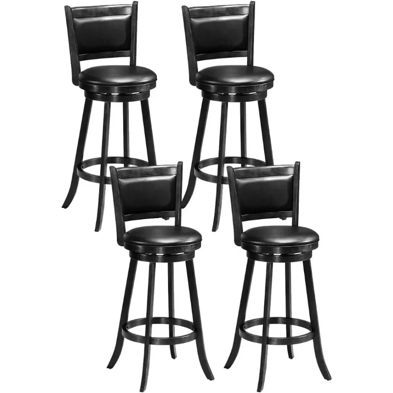 

29” Bar Height Bar Stools Set of 4 for Kitchen Island, Rubber Wood, Swivel Barstools with Backs for Pub