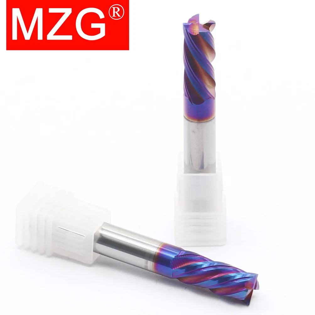 MZG HRC65 4 Flute Nano Blue Coating 1 - 20 mm Flat Milling Cutter Tungsten Steel Hard Metal Cutter Carbide Center End Mill Tools