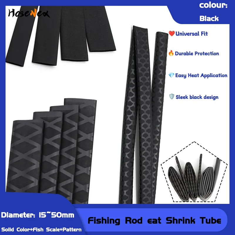 

Universal Anti-Slip Heat Shrink Tubing - 1m/1.6m Length 15-60mm Width for Multi-Purpose Grip & Protection Black Cable Sleeves