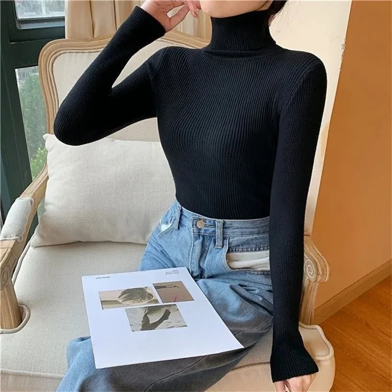 New Turtleneck Jumper Woman Knitted Blouses Fashion Ladies Sweaters Winter Thermal Striped Long Sleeve Autumn Warm Tops Basics