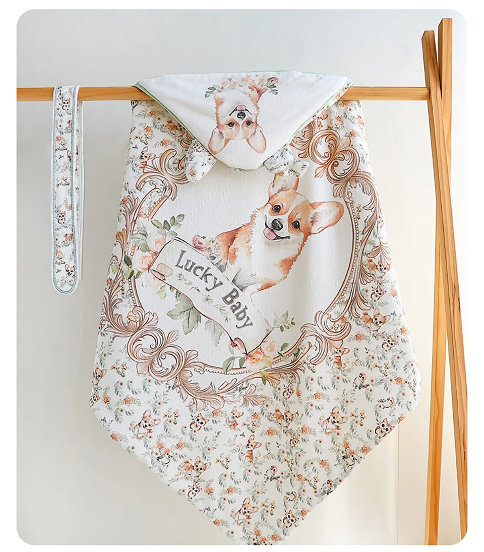 ผ้าห่มเด็กแรกเกิดสำหรับเด็กชายและเด็กหญิง ลายการ์ตูน พิมพ์ลาย 100% ผ้าฝ้าย ผ้าห่มห่อตัวเด็กอ่อนสำหรับฤดูหนาว อุ่นสบาย พร้อมฮู้ดกันลม