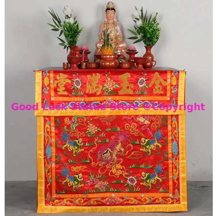 

Buddhist HOME Temple Worship Guanyin Buddha JIN YU MAN TANG Auspicious Dragon Unicorn Embroidery Altar table enclosure Curtain