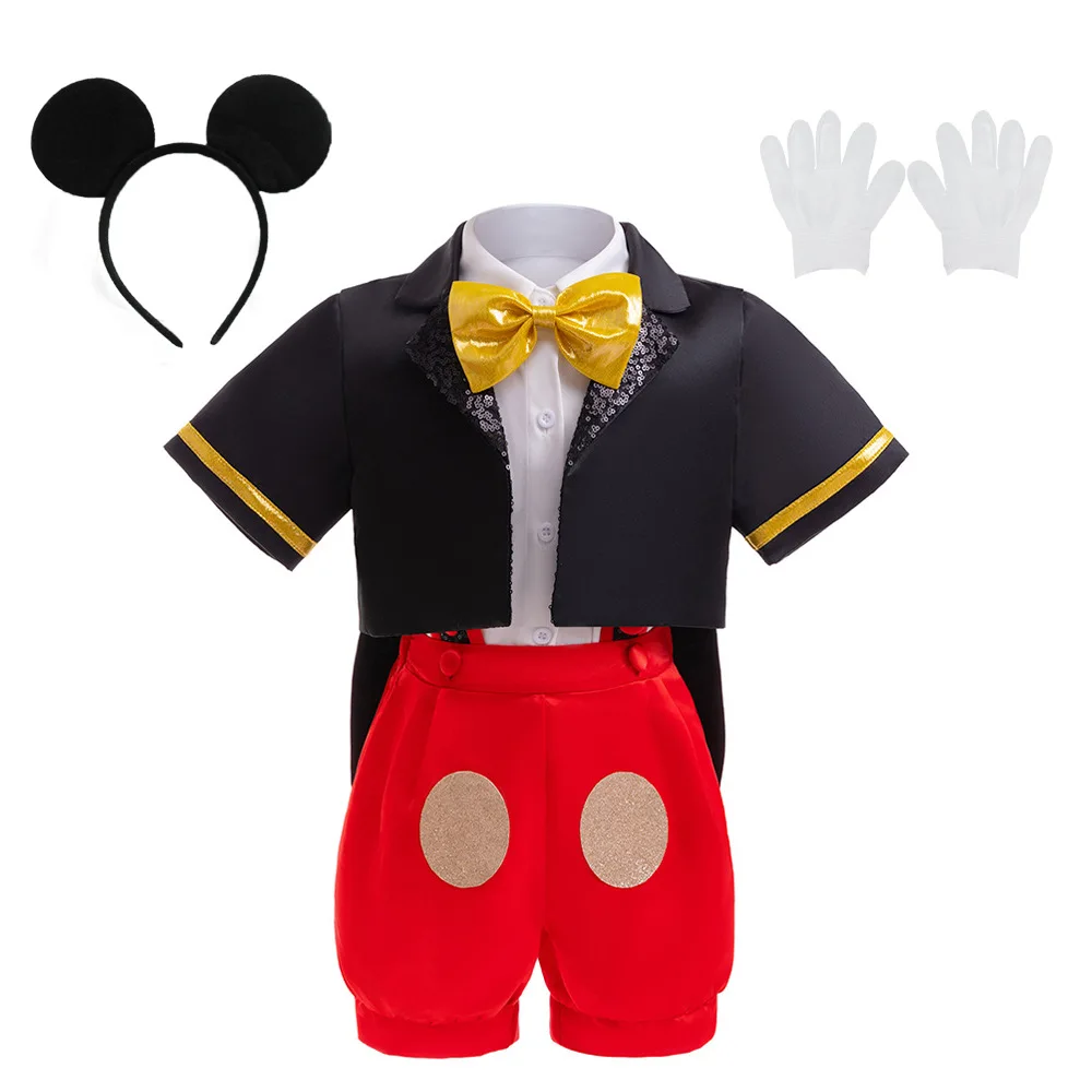 Cartoon Mickey Mouse Cosplay Costume for Boys Jacket Shirt Shorts Girls Minnie Polka Dots Dress Headband Kids Birthday Outfits