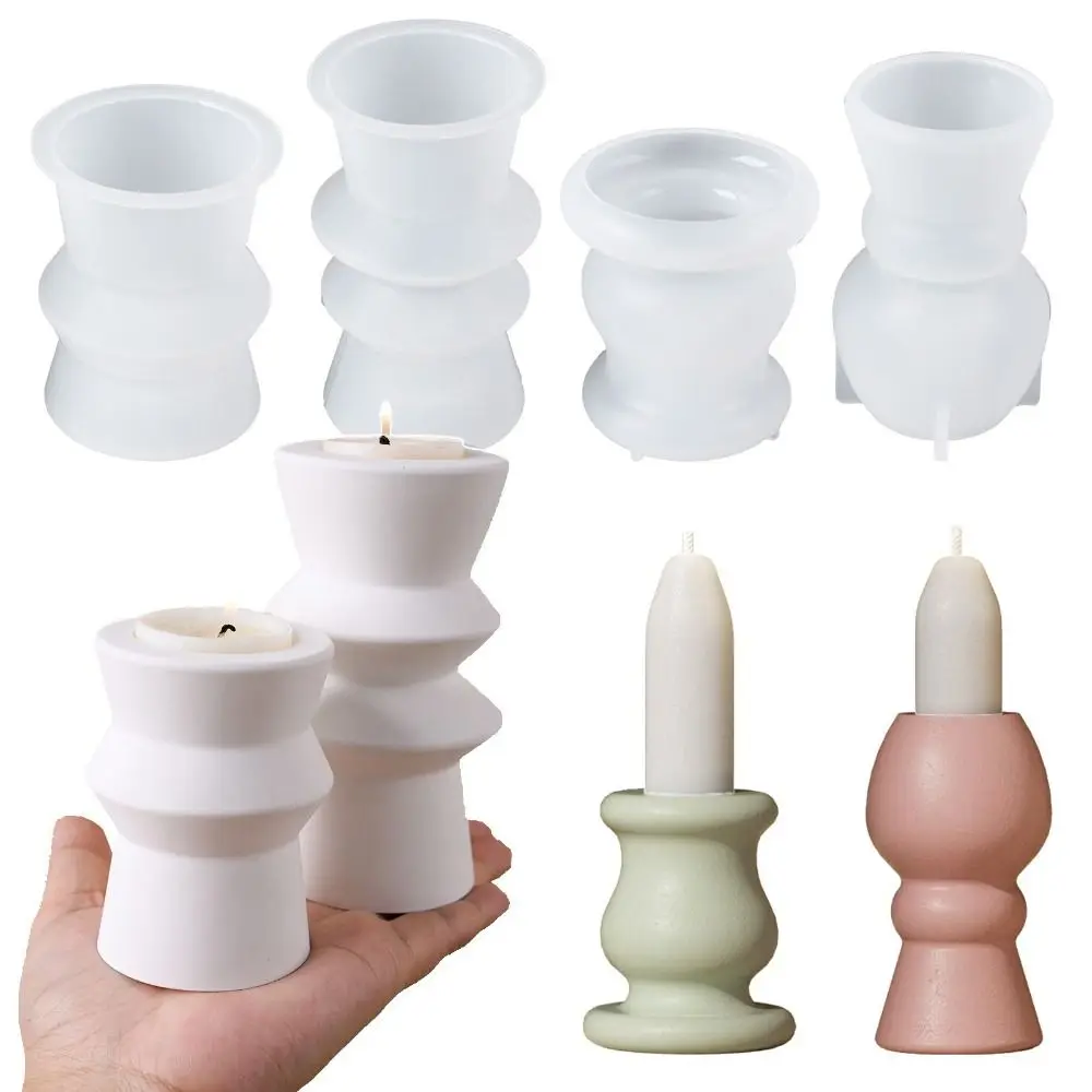 Silicone Candle Holder Mold Geometric Design Concrete Texture Roman Column Mold Minimalist Design Round Shape DIY Craft Mold