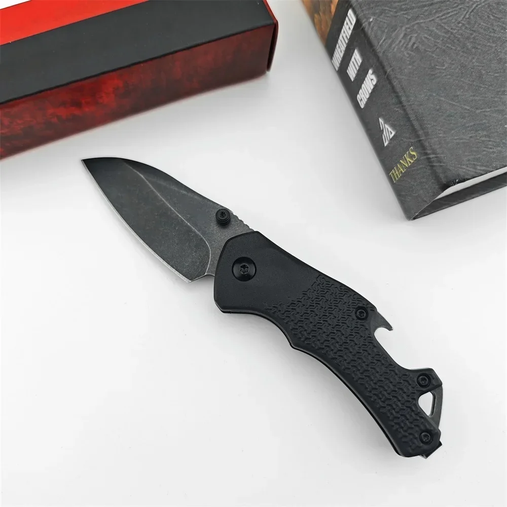 

8337 Craze Multi-Function Folding Knife 2.35" BlackWash 8Cr13Mov Reverse Tanto Blade Nylon Fiber Handles with Bottle Opener Tool