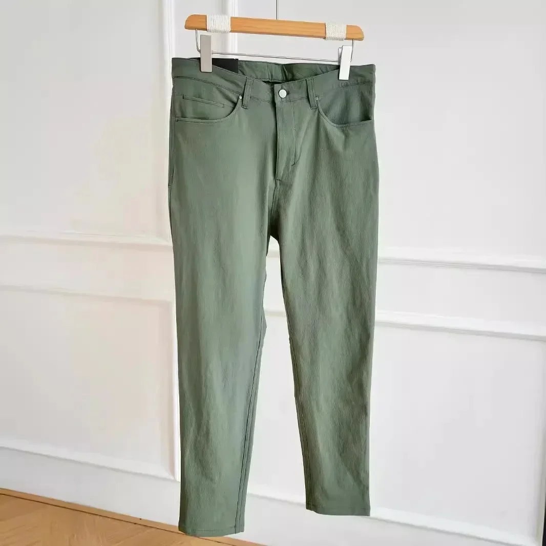 Lemon-pantalones de chándal clásicos de cuatro lados para hombre, pantalones de chándal casuales de negocios con bolsillos, pantalones de Color sólido