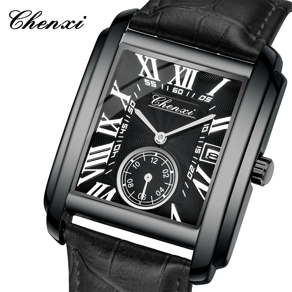 첸시 패션 캐주얼 쿼츠 남성용 시계 방수 캘린더 디스플레이 남성 시계 비즈니스 가죽 밴드 남성용 손목시계