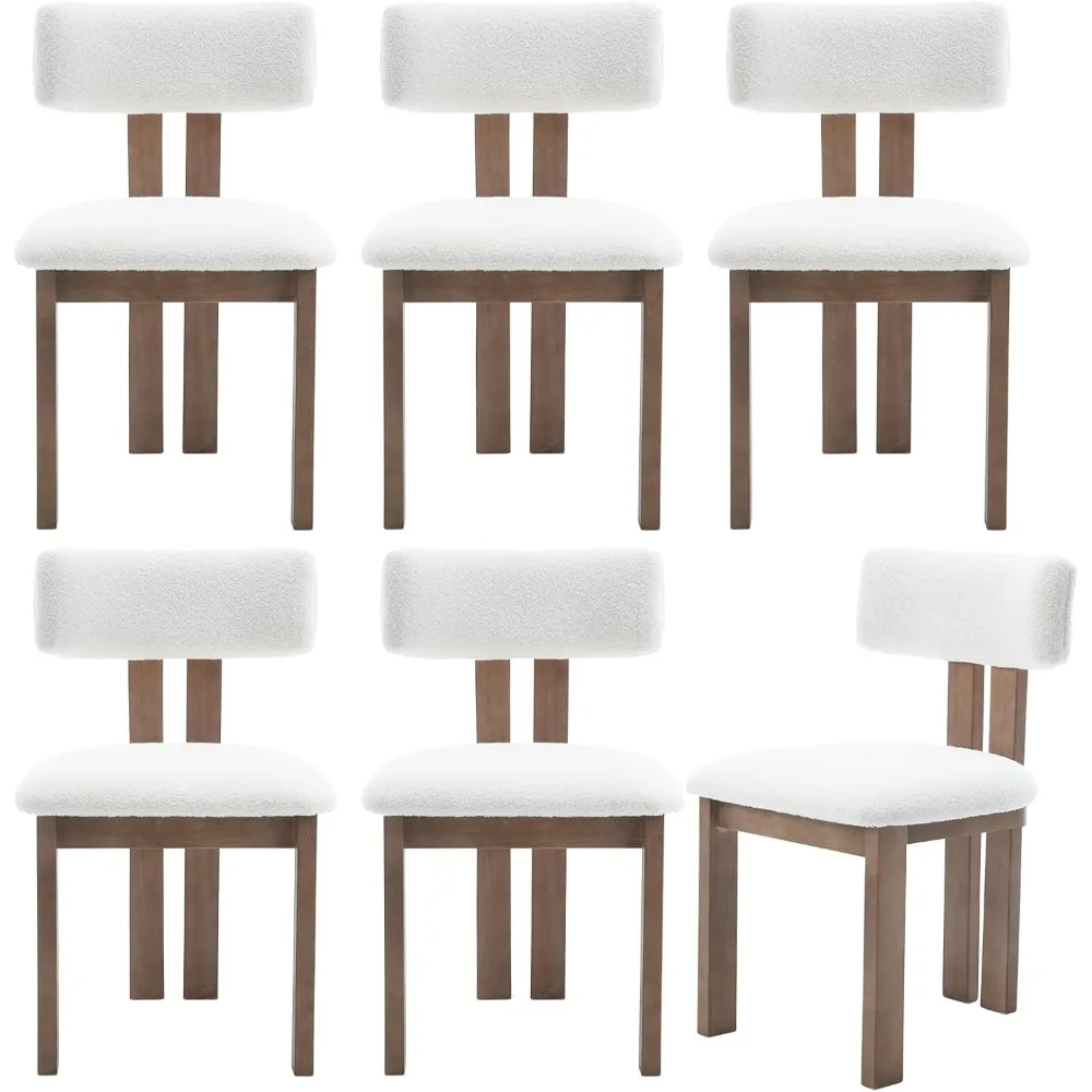 Farmhouse Wooden Dining Chairs Set of 6, Upholstered Kitchen & Dining Room Chair with Open Back, Comfy Armless Side Chair for Ho