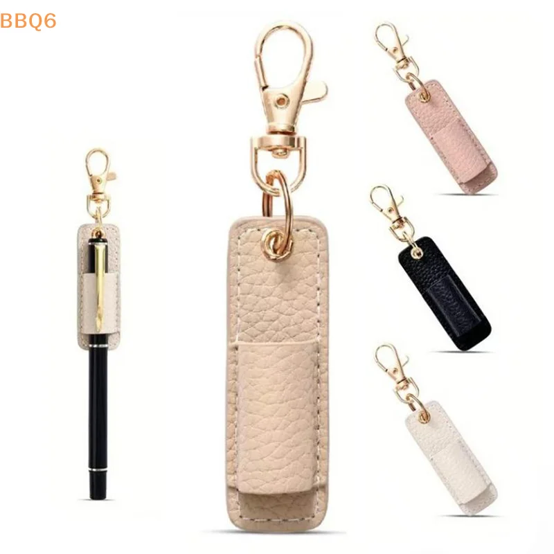 *1Pcs PU Leather Lanyard Pen Holder Necklace Portable Pen Pouch With Keychain Wear Resistant Daily Accessories