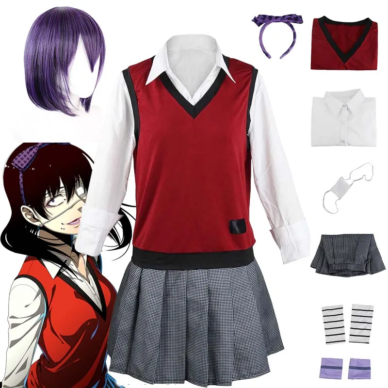 Anime Kakegurui Ikishima Midari Cosplay Costume Wig Japanese School JK Uniform Halloween Carnival Costumes for Women Girls