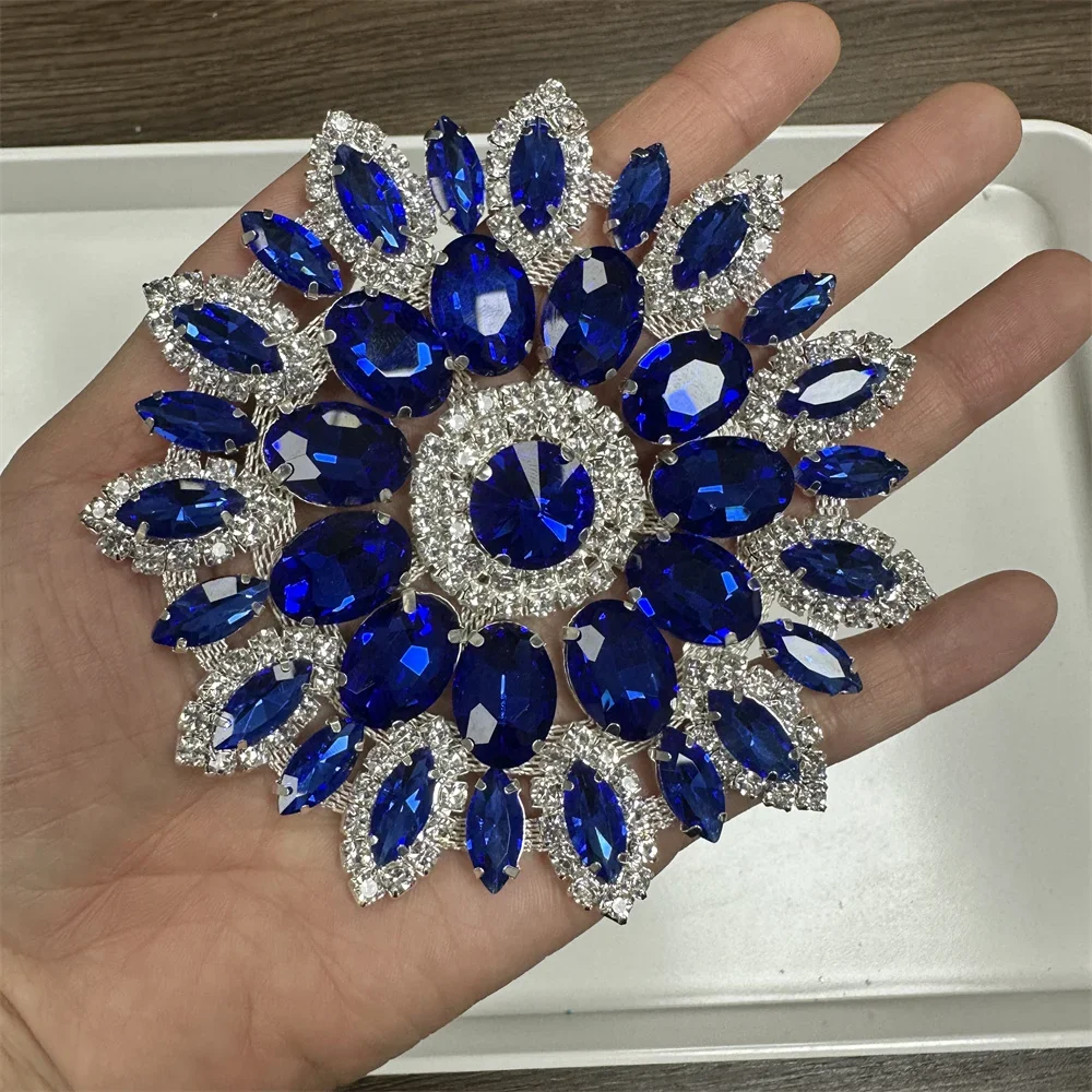 1PCS Sew On Rhinestone Applique Crystal Flower Motif Handmade Diamond Patches Diy Clothes Wedding Dress Gown