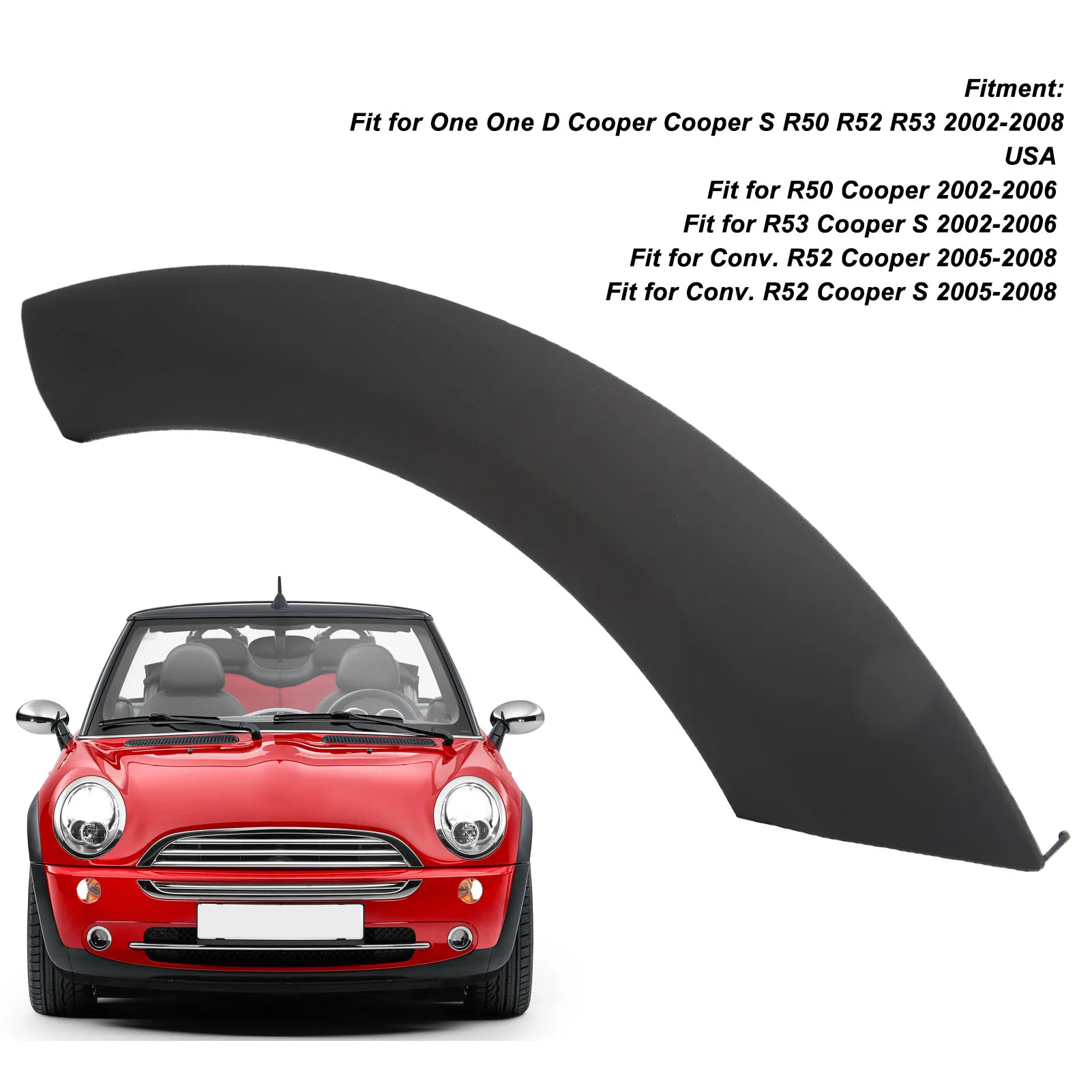 Wheel Mudguard Arch Cover Scratch Resistant Sporty Front Hood Wheel Arch Trim Fit For R50 R53 R52 Right Front 51131505866