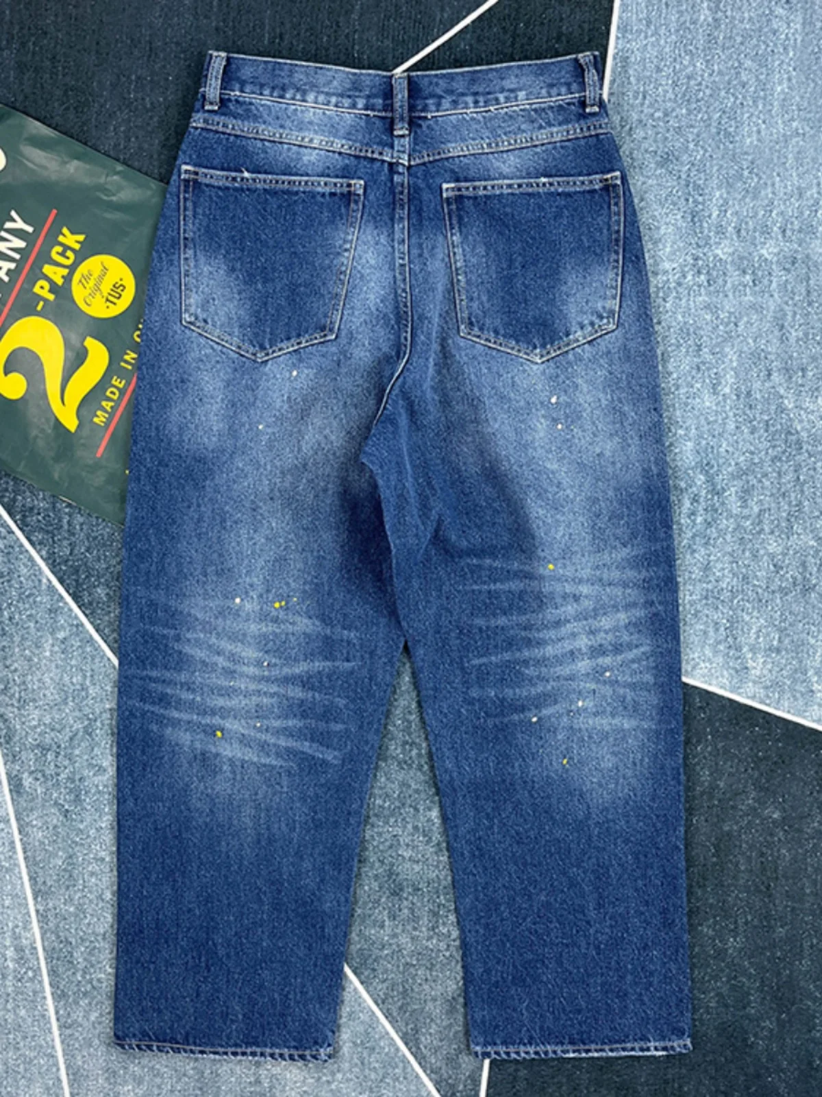 

Джинсы прямого кроя из чистого хлопка, мужские, с эффектом потертости, осенние, в американском ретро-стиле, широкие, длинные брюки, модные, свободного кроя, в классическом стиле, для городского образа.