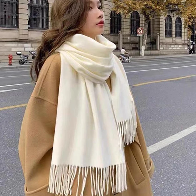 Autumn And Winter New Imitation Cashmere Scarf Solid Color Thickened Warm Fashion Versatile Tassel Shawl High-end