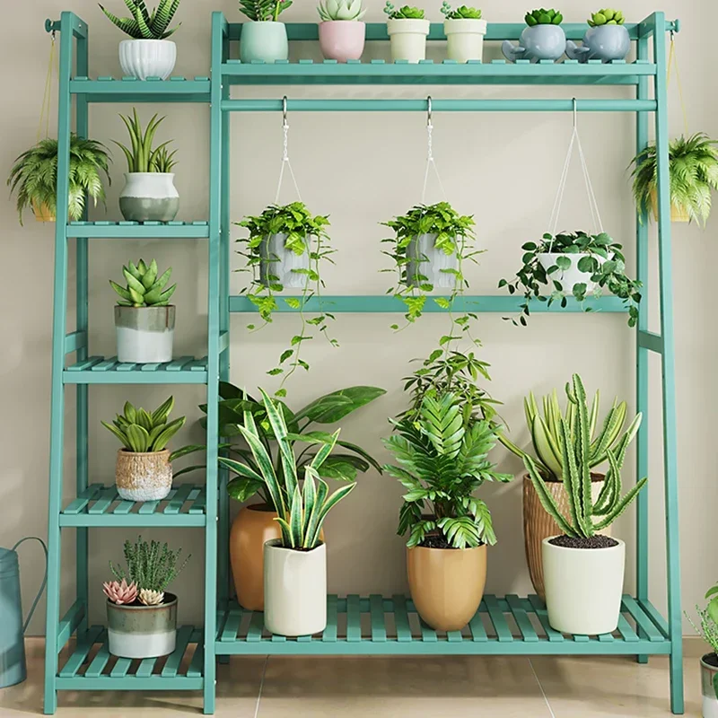 Designers Wood Plant Shelves Balcony Living Room Floor Type Bay Window Plant Shelves Pylon Flower Pot Furniture Portafiori FYPS view 5