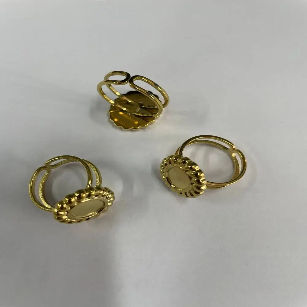 1 Box 8Pcs 17mm Tray Blank Rings 18K Gold Plated Oval Sun Open Cuff Base Bezel Pad Cabochon Ring Settings for DIY Ring Jewelry
