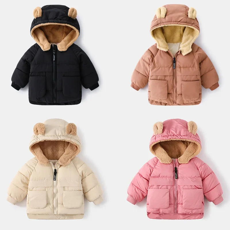 

2023 Korean Autumn Winter Children Boy Parkas Cartoon Bear Ears Little Girl Jacket Coat 1-6 Years Kids Boy Outerwear Outfit