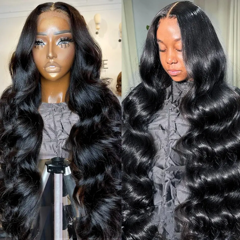 Natural Black 28 Inch  HD Lace Wig 13x6 Human Hair Wig Glueless Pre-Cut Water Bob 13X4 Women Front Wave150 Density