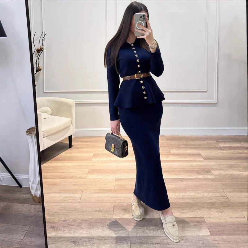 Women Two Piece Sets Skirt Set Y2k Streetwear Elegant Work Turn Down Collar Full Sleeve Tops Hip Wrap Mermaid Skirts Belt Spring