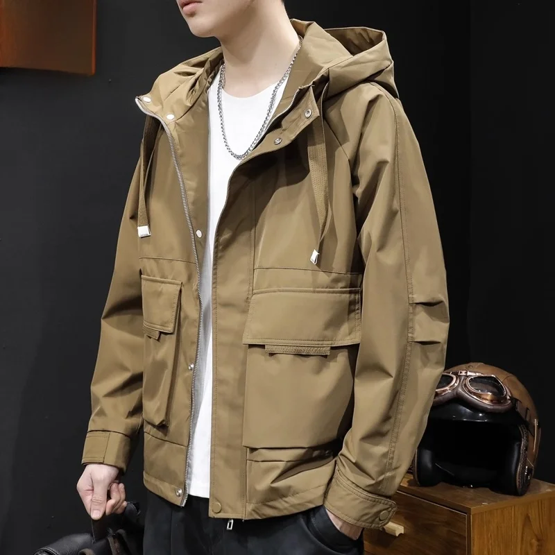 

Men's Workwear Jaet Loose Casual Hooded Spring Outerwear Polyester Fiber Long Sve Zipper Decoration Windproof