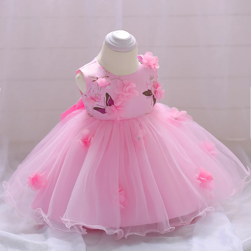 Toddler Flower 1st Birthday Party Baby Girls Dress Elegant Wedding Princess Evening Dress for Girls Bow Bridesmaids Kids Clothes
